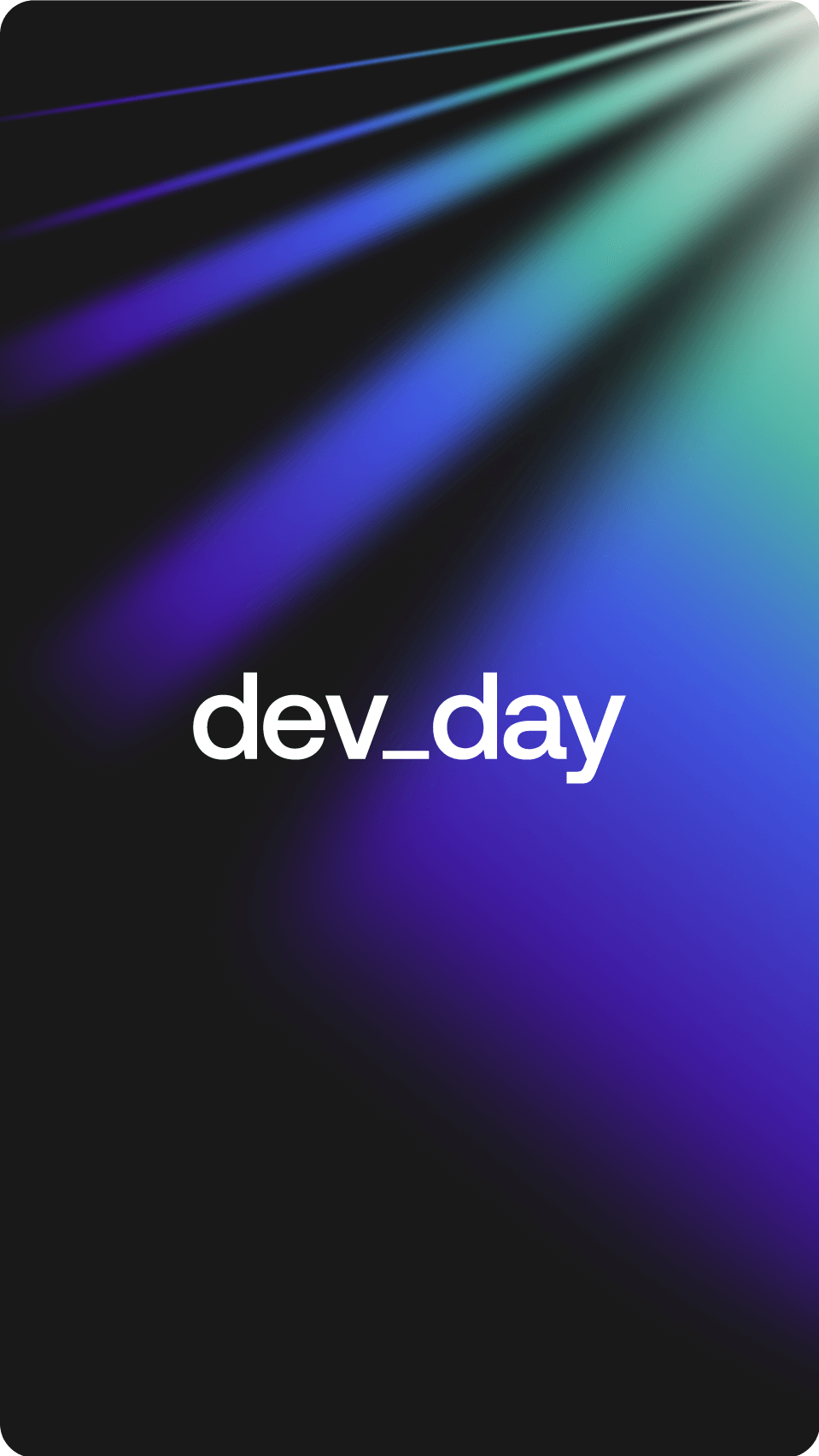 DevDay logo with a dark background that has beaming lights circling around, evoking feeling underwater or looking at the aurora borealis