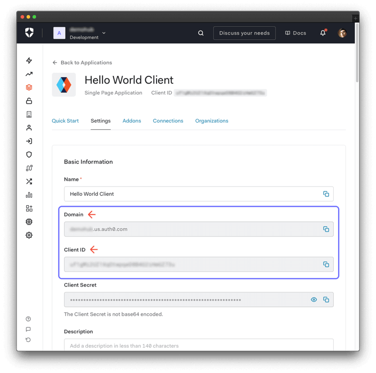 Auth0 application settings to enable user authentication
