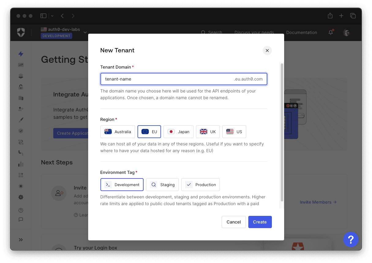 Auth0テナントウィザード