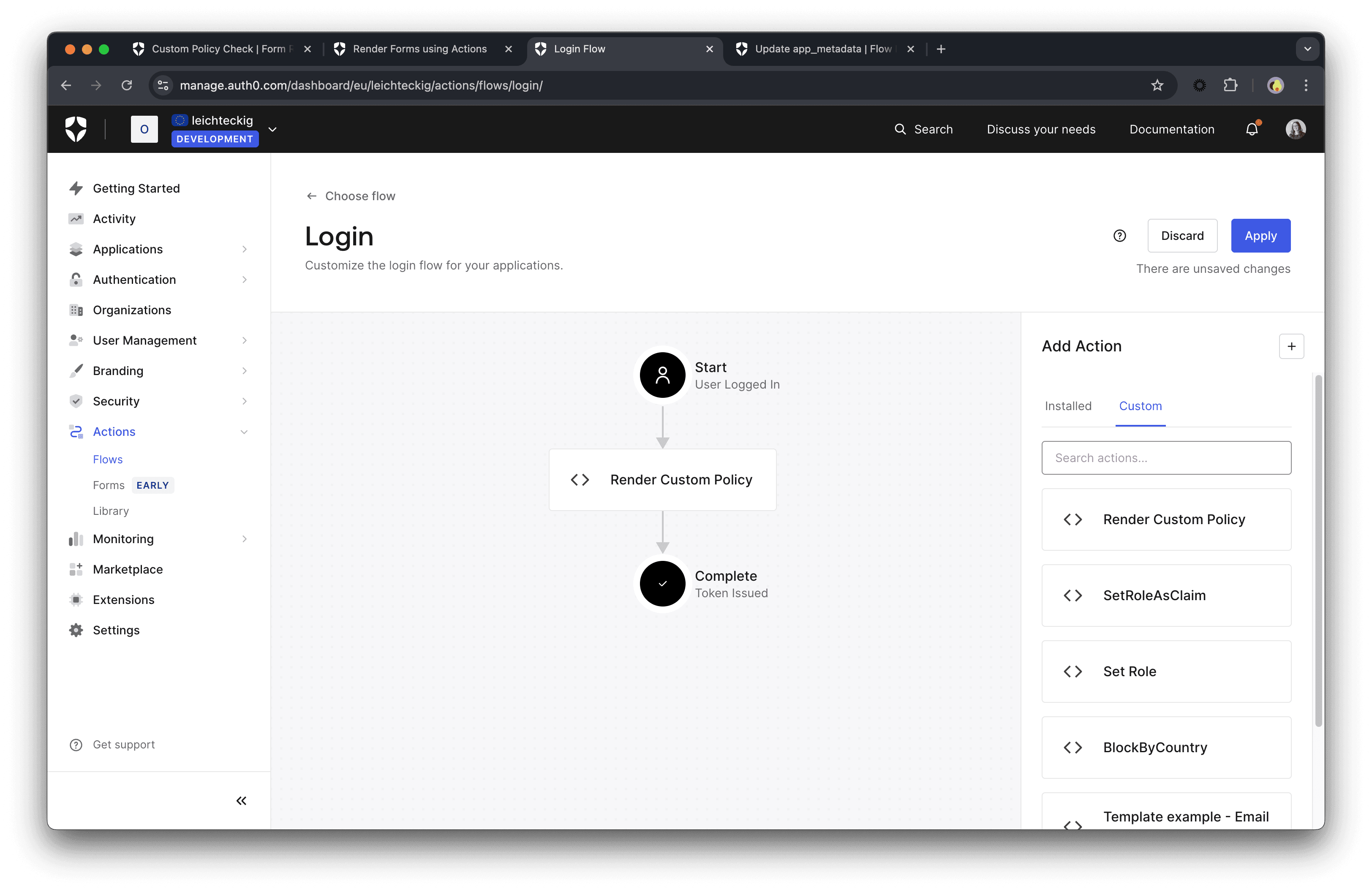 Auth0 Actions post-login flow