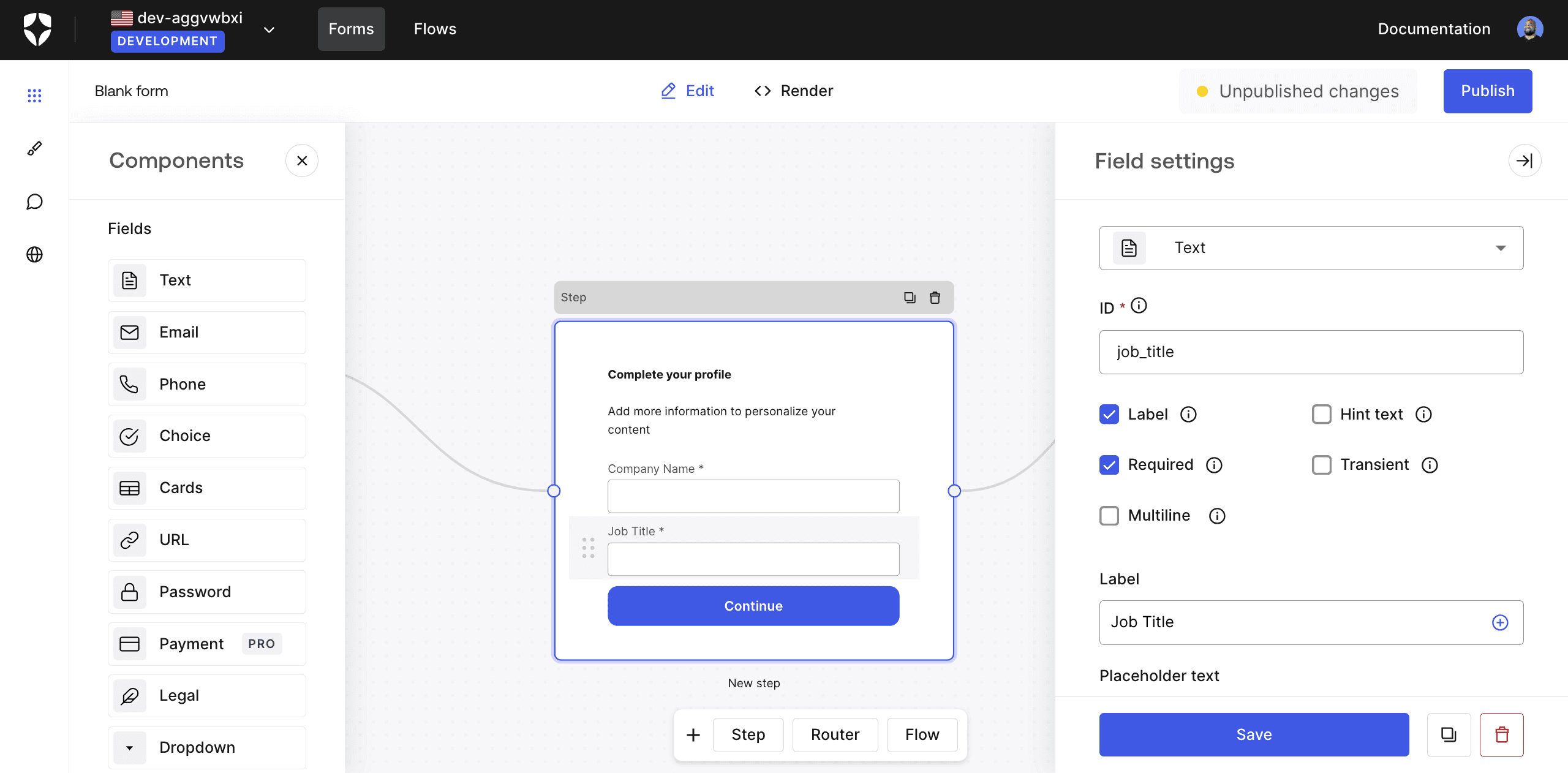 Forms Company Job Title Field