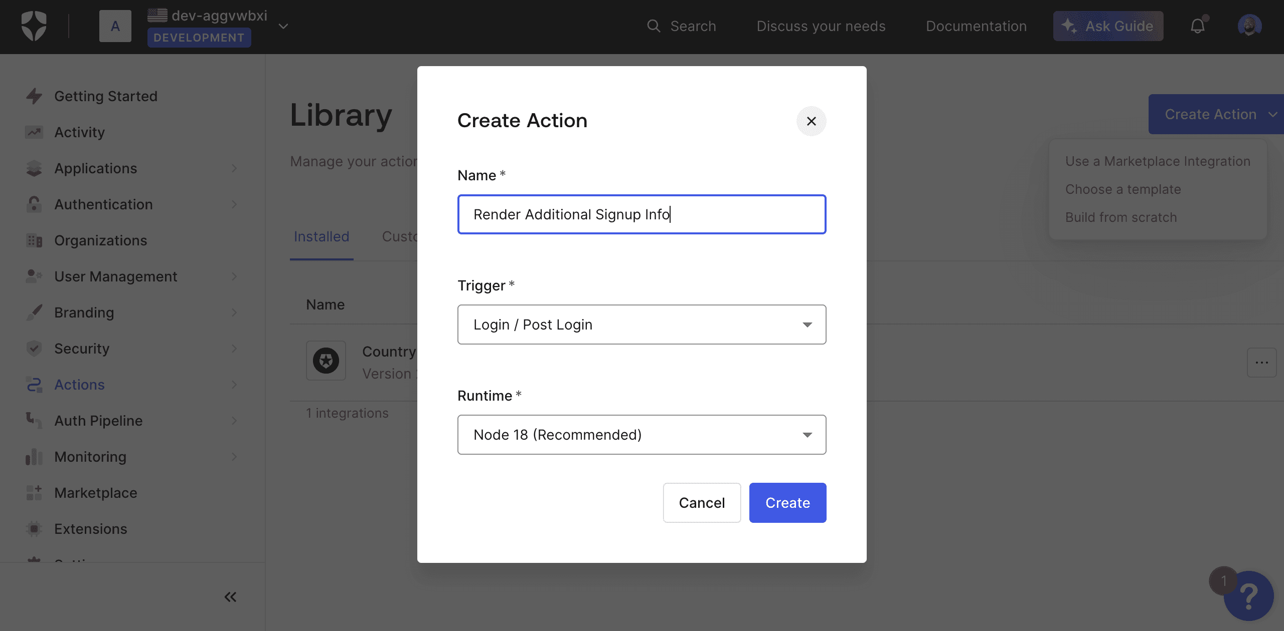 Create Action Modal