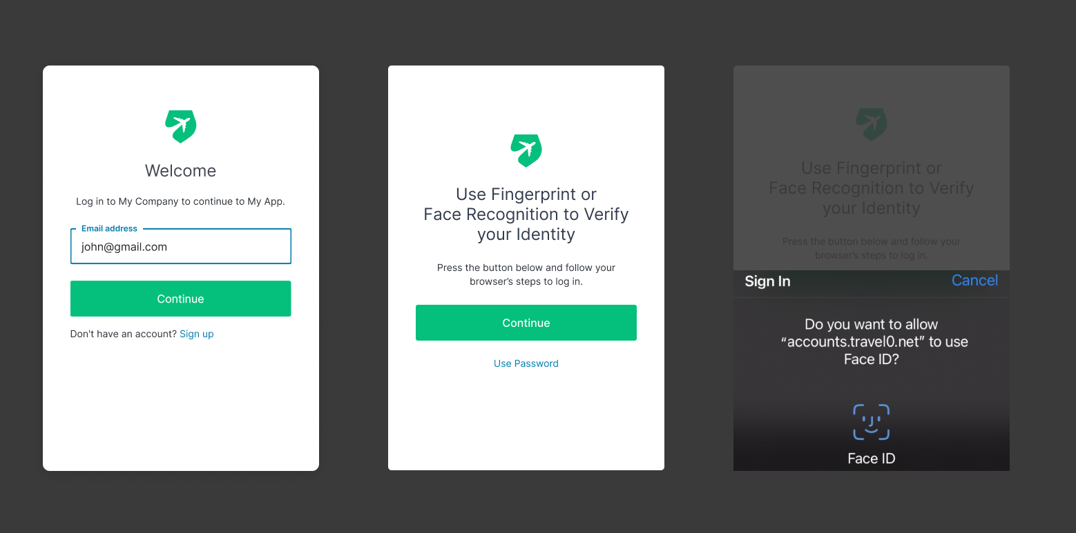 A user gets the option to use device biometrics or a password to log in.